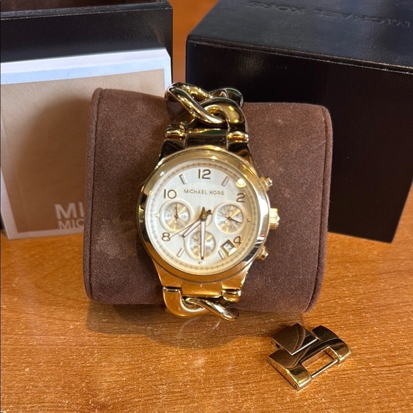 Michael Kors Accessories - Michael Kors Gold and White Chronograph Watch